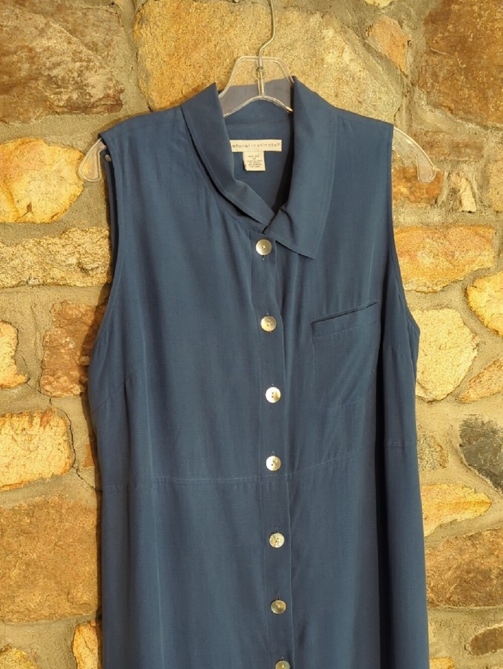100% Silk Natural Instincts Blue Button-Front Maxi Dress - Picture 2 of 10